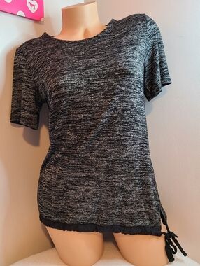 Banana Republic Black & Gray Marled Short-Sleeve Knit Top with Side Tie